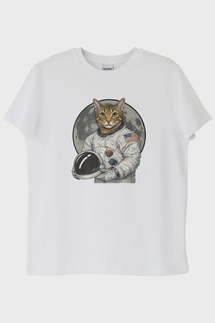 Astronot Kedi Beyaz Tişört