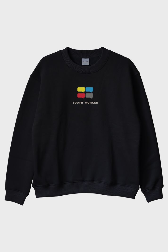 Youth Worker @youthorgtr Siyah Bisiklet Yaka Sweatshirt ön görsel