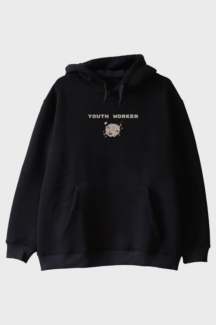 Youth Worker Siyah Hoodie ön görsel