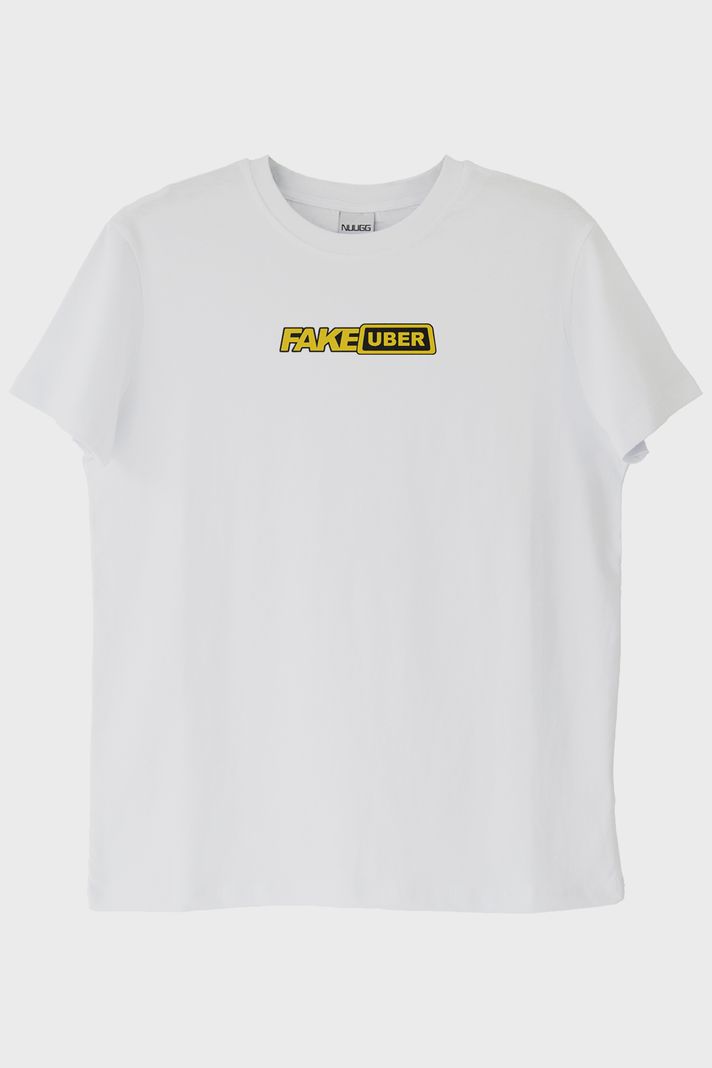 Fake Uber Mizahi Beyaz Tişört