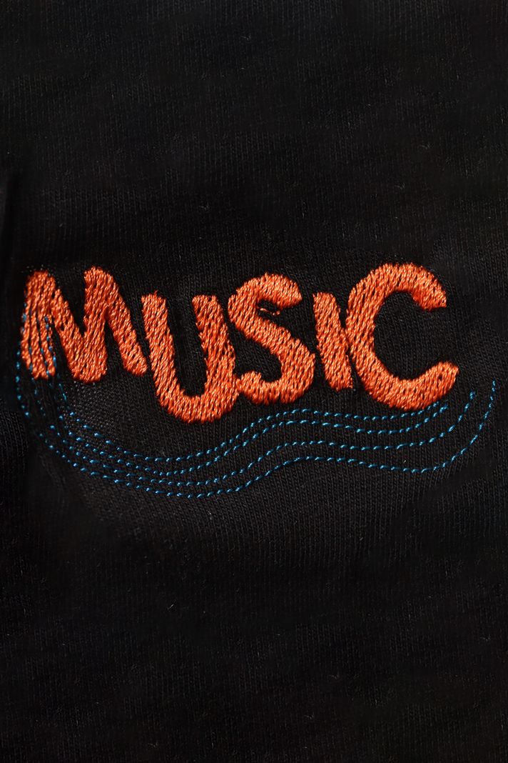 Turuncu Music Nakışlı Müzik Bisiklet Yaka Sweatshirt