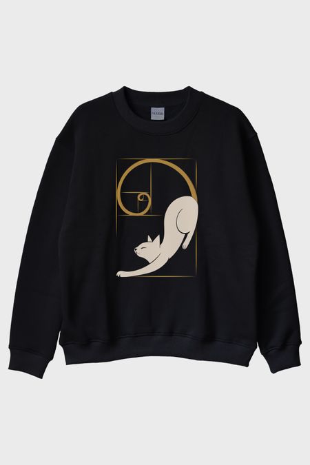 Organik Mükemmellik Kedi Siyah Bisiklet Yaka Sweatshirt