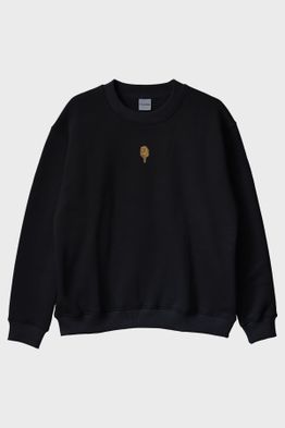 Altın Mikrofon İşlemeli Müzik Bisiklet Yaka Sweatshirt