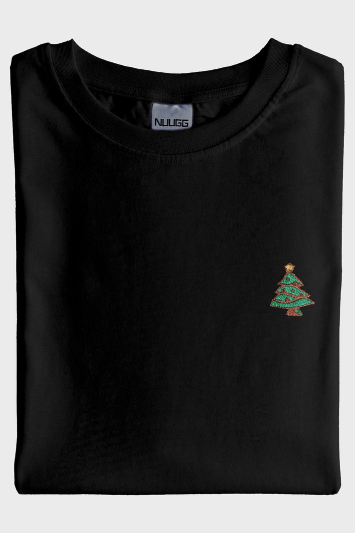 Yılbaşı Ağacı Desenli Siyah Tişört