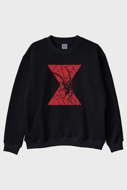 BlackWidow Kırmızı Örümcek Temalı Baskılı Siyah Bisiklet Yaka Sweatshirt