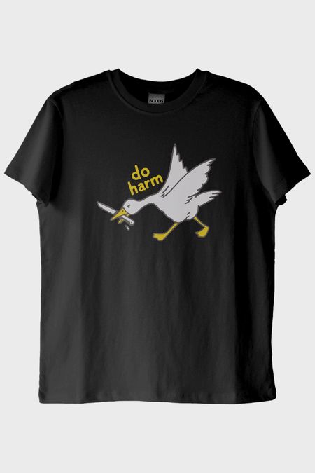Do Harm Konseptli Kaz Baskılı Siyah Tişört