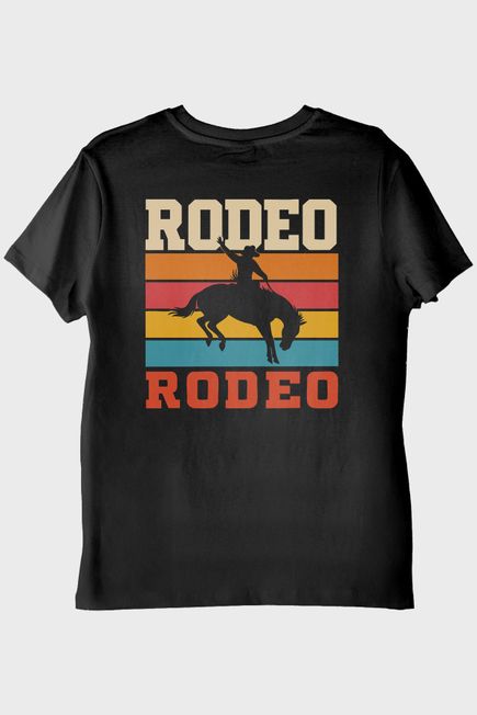 Rodeo Retro Vintage Baskılı Siyah Tişört