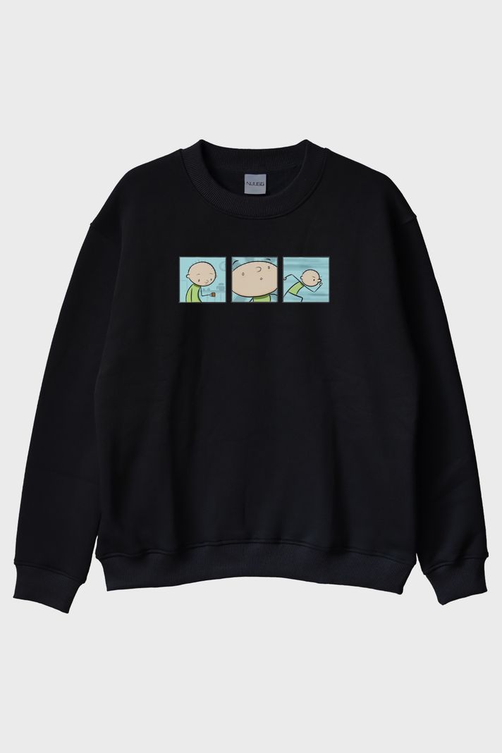 Donca Çizgi Karakter Siyah Bisiklet Yaka Sweatshirt