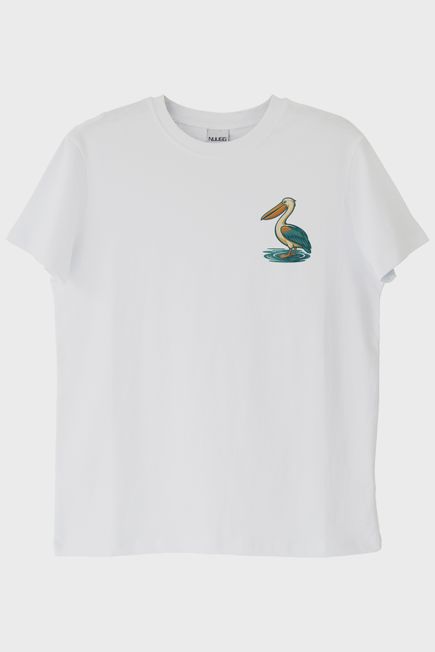 Pelikan Desenli Beyaz Tişört