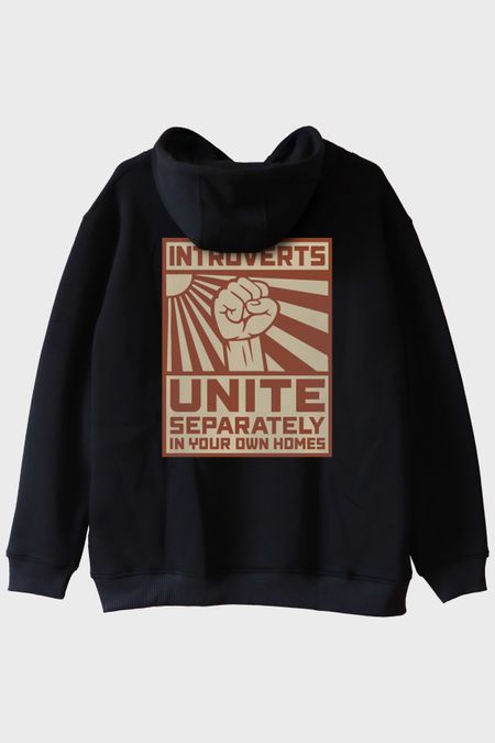 Introverts Unite Siyah Hoodie
