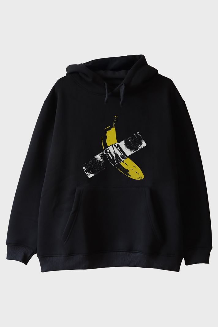 Taped Banana Baskılı Eğlenceli Muz Tasarımlı Siyah Hoodie