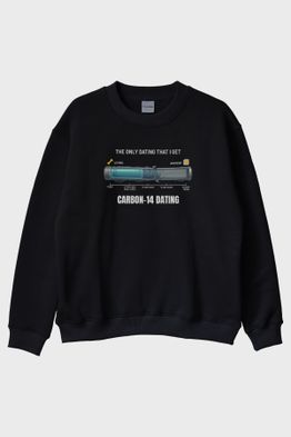 Karbon-14 Mizahi Siyah Bisiklet Yaka Sweatshirt