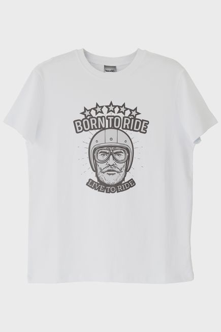 Born to Ride Live To Road Baskılı Motosiklet Temalı Beyaz Tişört