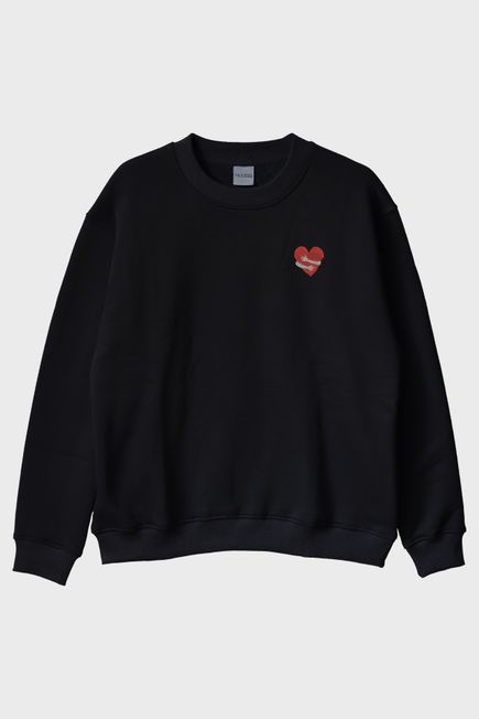 Kalbe Sarılan Eller Desenli Nakış Bisiklet Yaka Sweatshirt - Sevgililer Günü Hediyesi