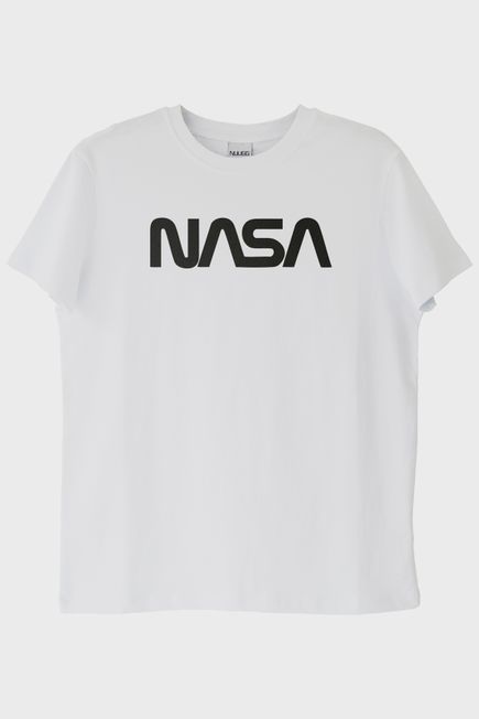NASA Baskılı Minimalist Tasarım Beyaz Tişört