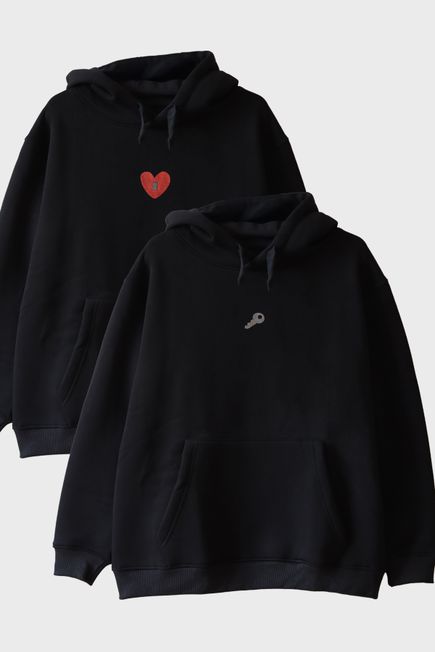 Anahtar ve Kalpli Kilit Desenli Çift Tişörtleri