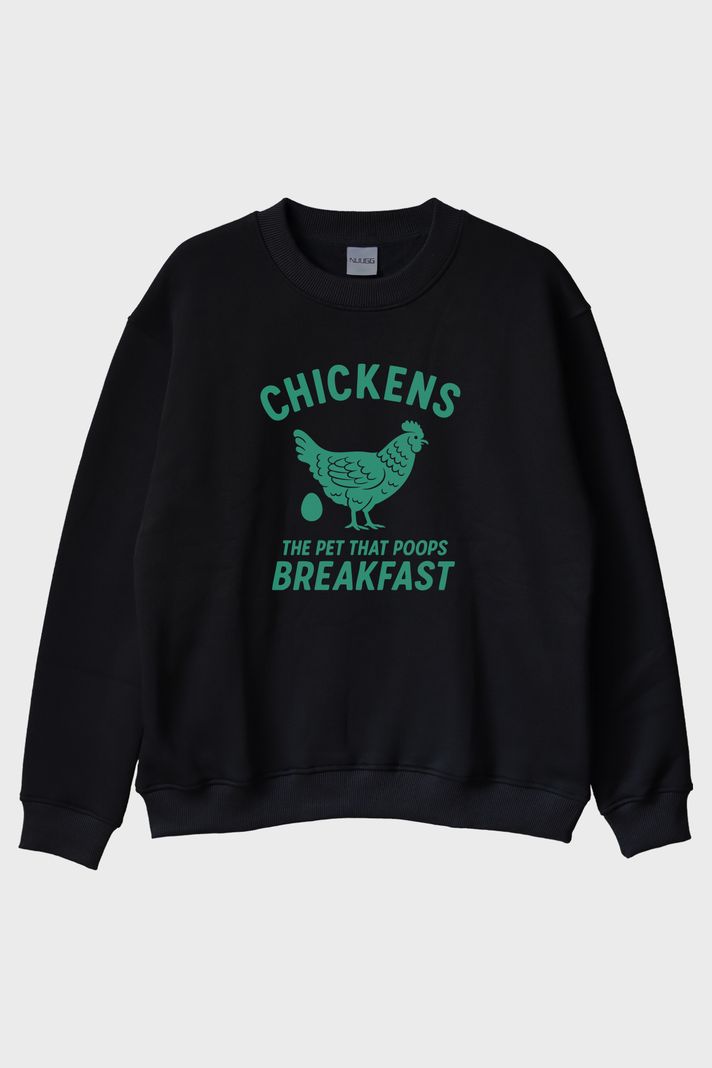 THE CHICKENS Tasarımı Baskılı Siyah Bisiklet Yaka Sweatshirt
