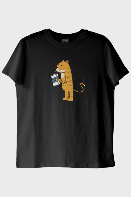 Düz Sütlü Kedi Siyah Tişört