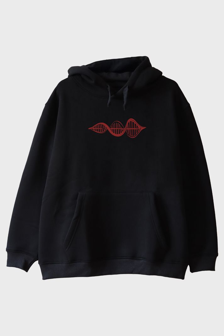 Kırmızı DNA Baskılı Siyah Hoodie