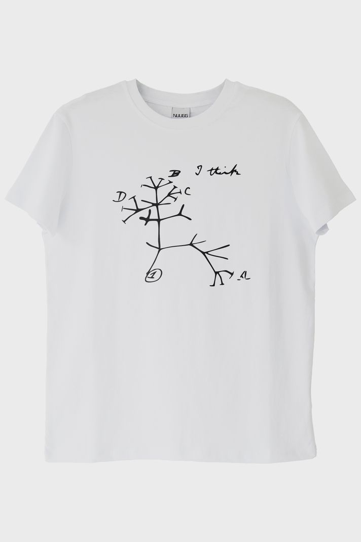 I Think Baskılı Evrim Ağacı Tasarımlı Beyaz Tişört