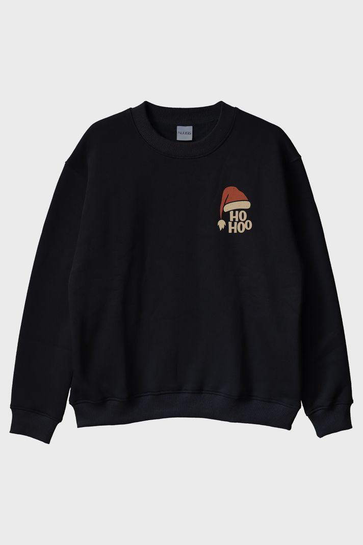 Ho Ho Şapka Siyah Bisiklet Yaka Sweatshirt
