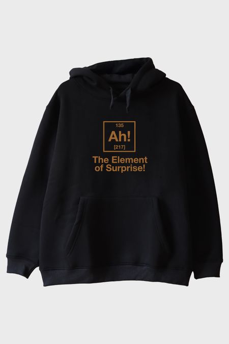The Element of Surprise! Baskılı Mizahi Bilim Temalı Siyah Hoodie