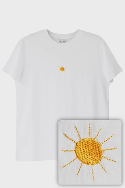 Güneş Desenli Nakış Tişört - Sevgililer Günü Çift Tişörtleri