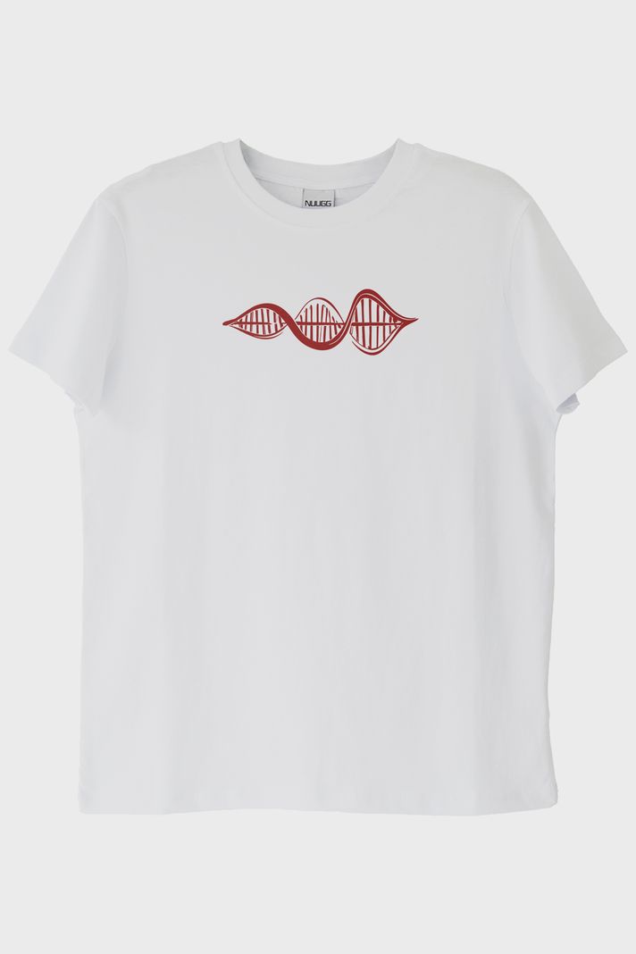 Kırmızı DNA Baskılı Beyaz Tişört