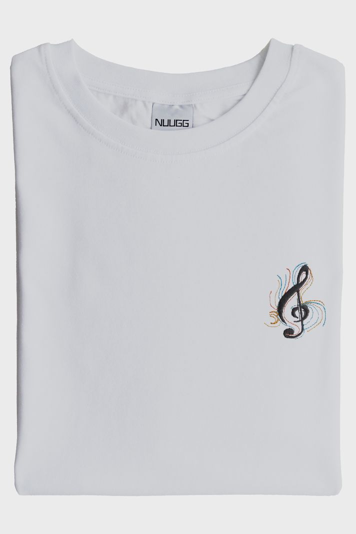 Siyah Sol Anahtarı Renkli Nakış Müzik T-Shirt