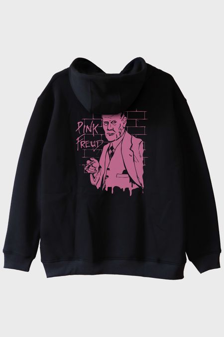 Pink Freud Baskılı Mizahi Tasarım Siyah Hoodie