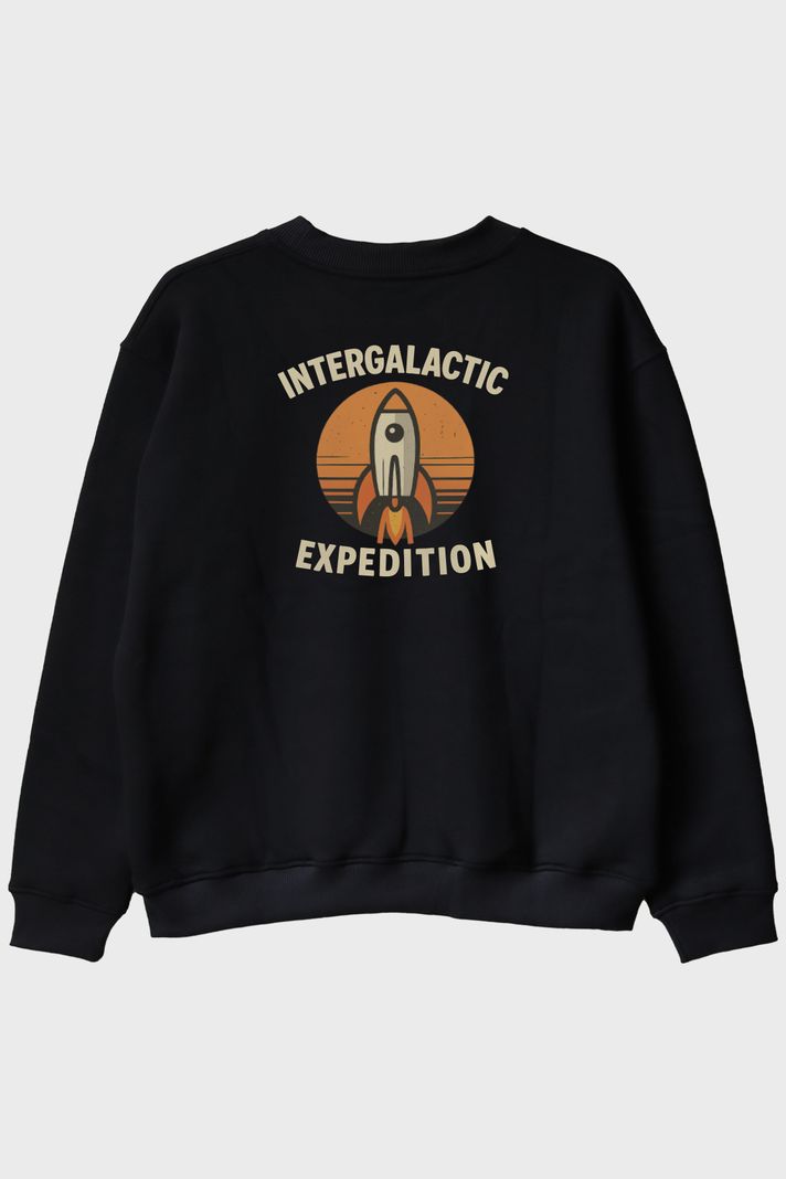 Intergalactic Expedition Siyah Bisiklet Yaka Sweatshirt