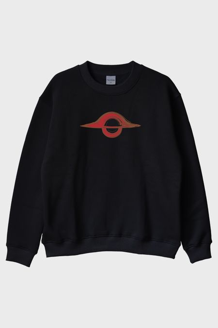 Karadelik Baskılı Uzay Temalı Siyah Bisiklet Yaka Sweatshirt