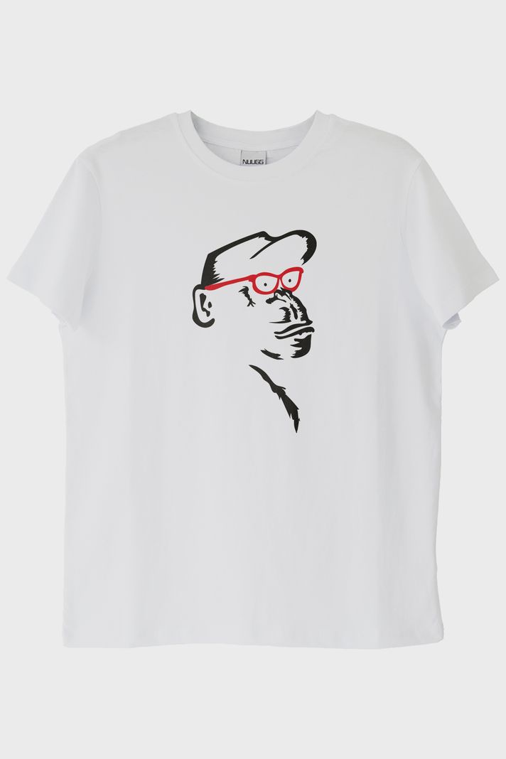 Gözlüklü Primat Minimal Tasarım Baskılı Beyaz Tişört