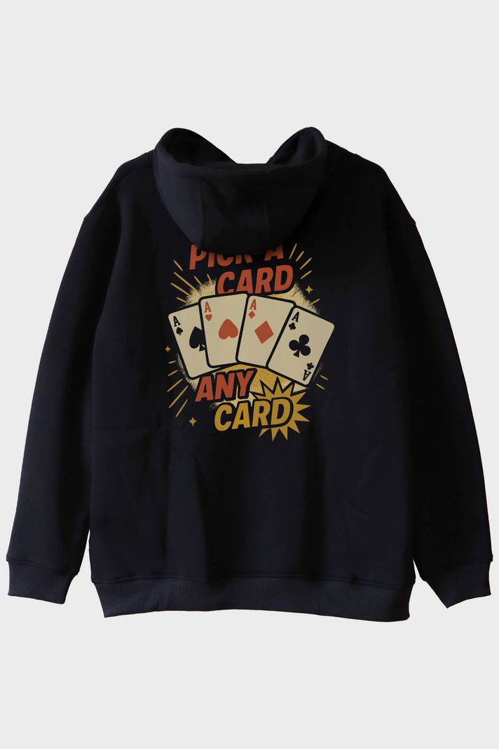Kart Seç Desenli Siyah Hoodie