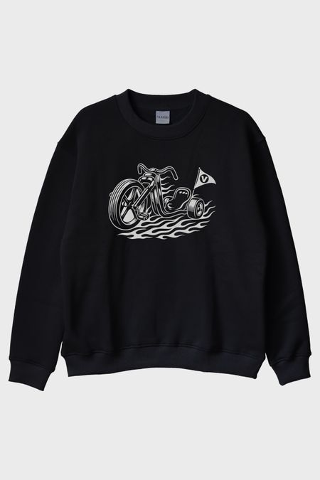 Motorlu Bayrak Tasarımlı Biker Siyah Bisiklet Yaka Sweatshirt