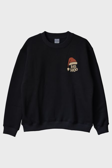 Ho Ho Şapka Siyah Bisiklet Yaka Sweatshirt