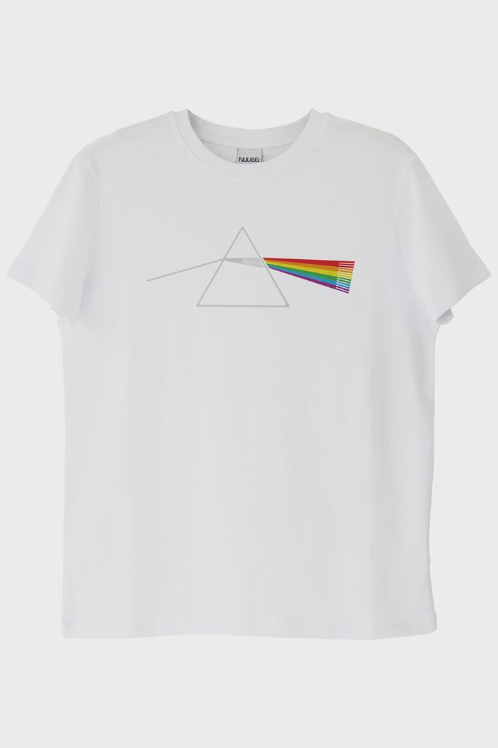 Light Prism Graphic Baskılı Gökkuşağı Yansımalı Beyaz Tişört
