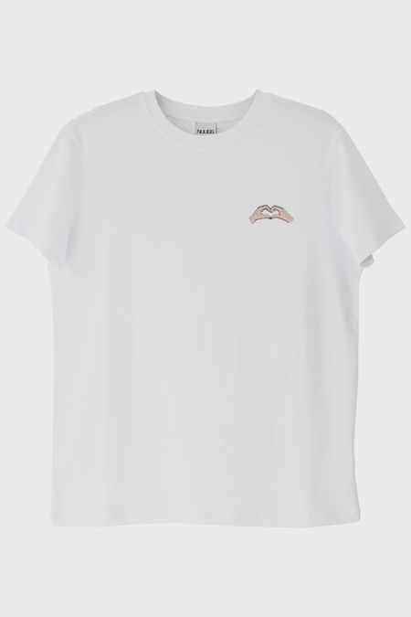 Sağ El Kalp Desenli Nakış Tişört - Sevgililer Günü Çift Tişörtleri