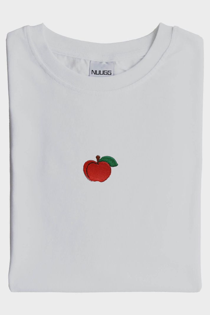 Kırmızı Elma Desenli Nakış Tişört