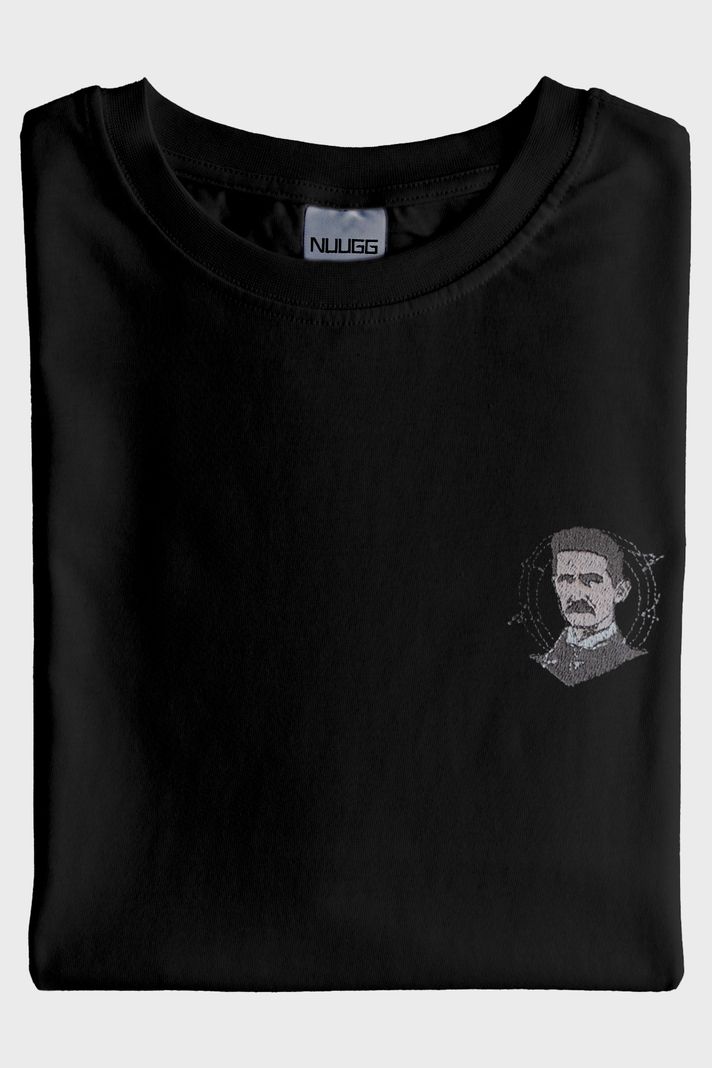 Nikola Tesla Desenli Nakışlı Siyah T-Shirt