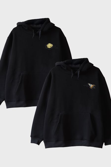 Roket ve Asteroit Siyah Hoodie