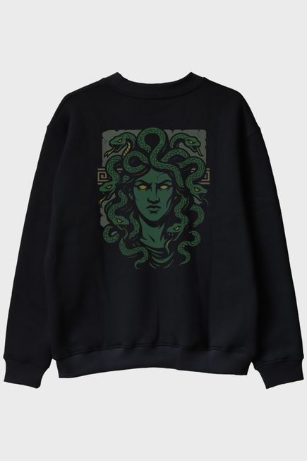 Efsanevi Medusa Siyah Bisiklet Yaka Sweatshirt