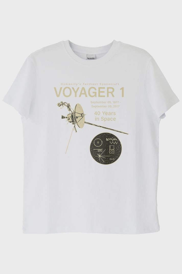 Uzay Keşfi Temalı Retro Voyager 1 Bilim Beyaz Tişörtü