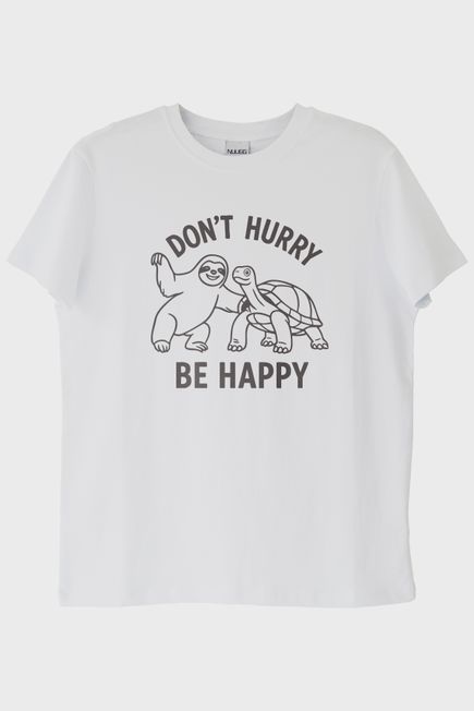 Don't Hurry Be Happy Baskılı Tembellik ve Kaplumbağa Beyaz Tişört