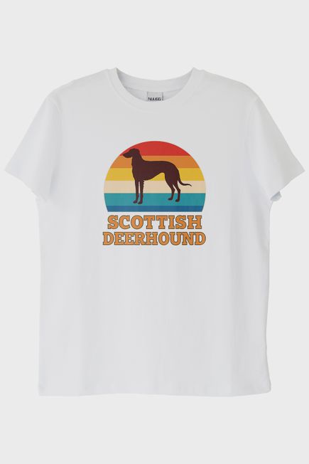 Scottish Deerhound Baskılı Retro Beyaz Tişört