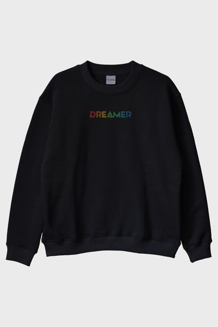 Dreamer Renkli Yazılı Siyah Bisiklet Yaka Sweatshirt