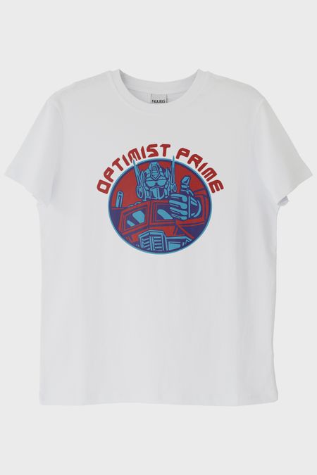 OPTIMIST PRIME Tasarımlı Robot Baskılı Beyaz Tişört