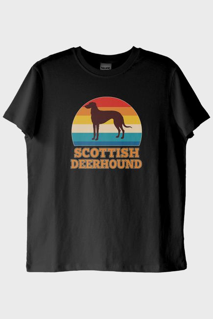Scottish Deerhound Baskılı Retro Siyah Tişört