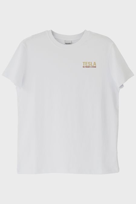 Tesla Slogan Beyaz Tişört