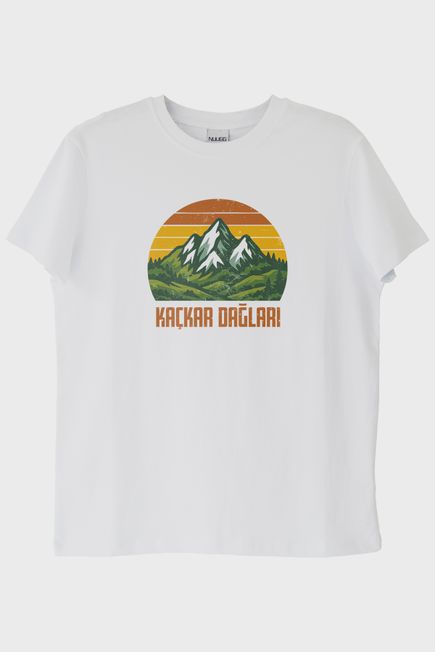 KAÇKAR DAĞLARI Retro Doğa Baskılı Beyaz Tişört